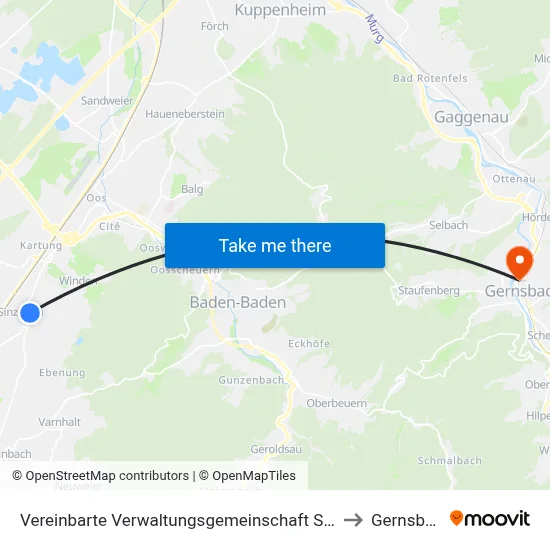 Vereinbarte Verwaltungsgemeinschaft Sinzheim to Gernsbach map