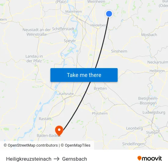 Heiligkreuzsteinach to Gernsbach map