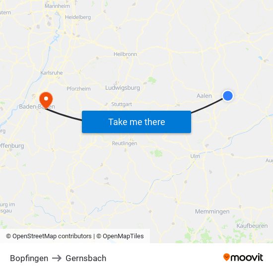Bopfingen to Gernsbach map