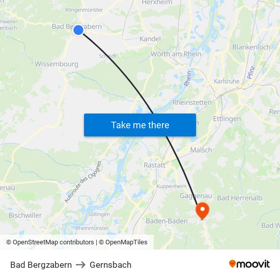 Bad Bergzabern to Gernsbach map