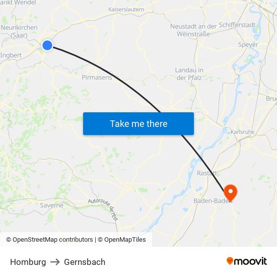 Homburg to Gernsbach map
