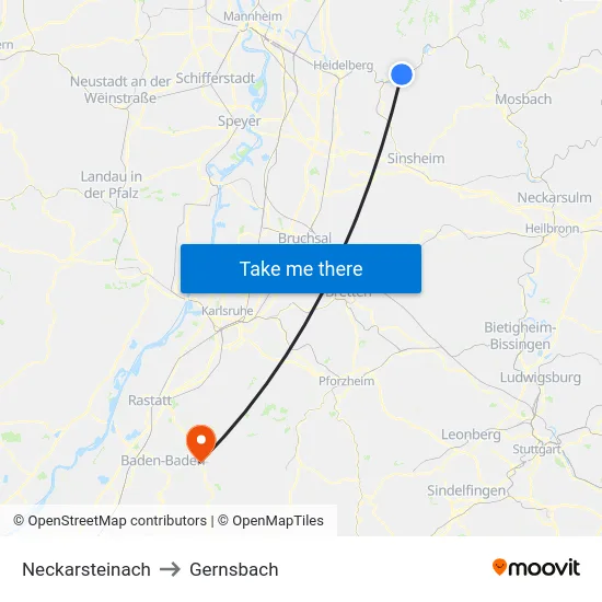 Neckarsteinach to Gernsbach map