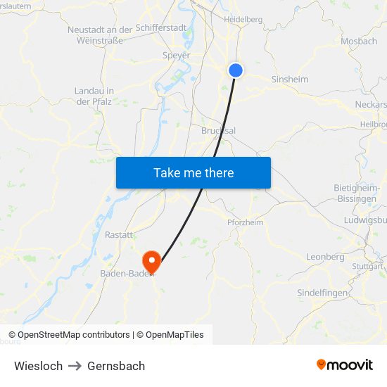 Wiesloch to Gernsbach map