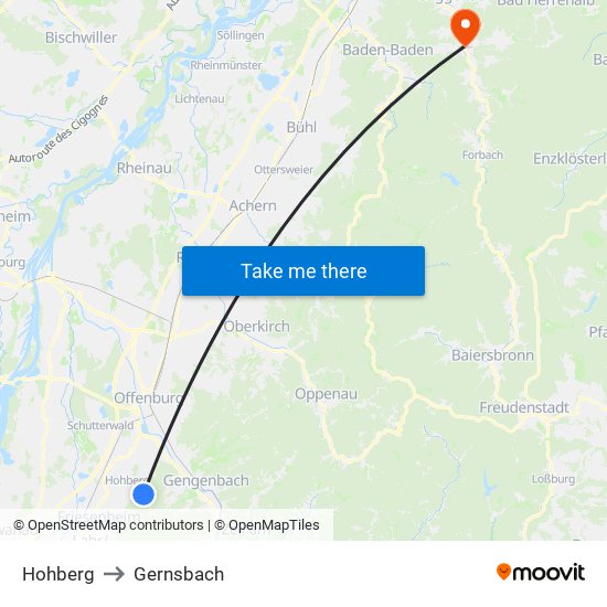 Hohberg to Gernsbach map