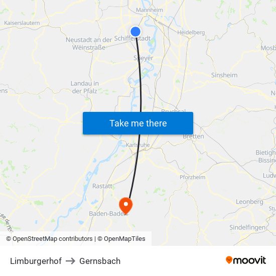 Limburgerhof to Gernsbach map