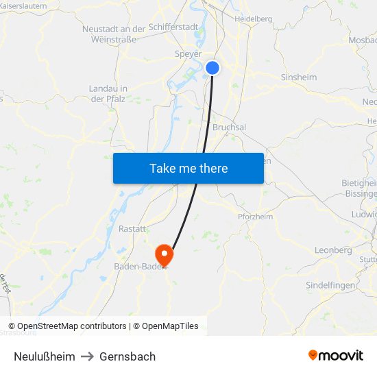 Neulußheim to Gernsbach map