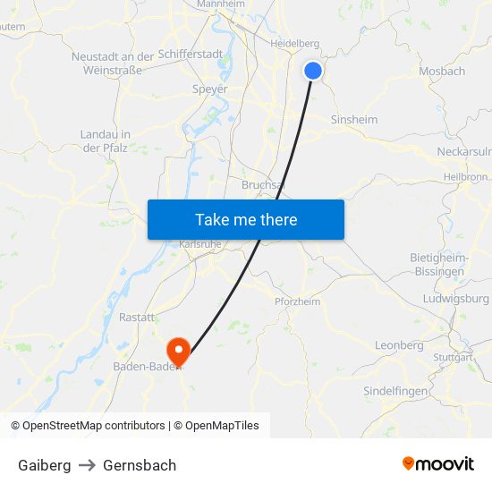 Gaiberg to Gernsbach map