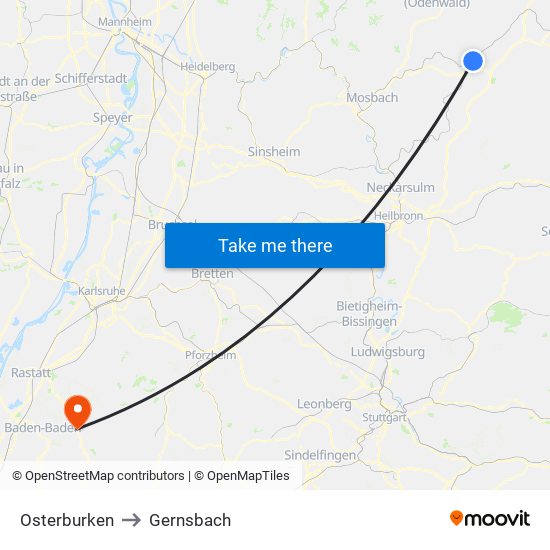 Osterburken to Gernsbach map