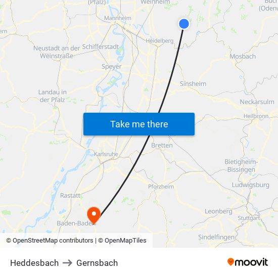 Heddesbach to Gernsbach map