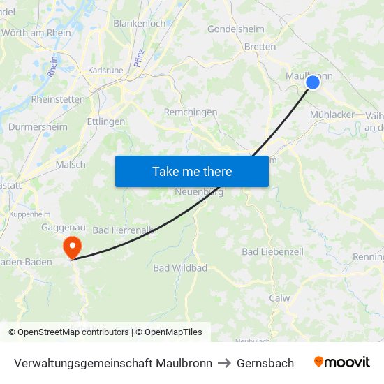 Verwaltungsgemeinschaft Maulbronn to Gernsbach map