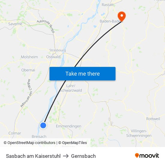 Sasbach am Kaiserstuhl to Gernsbach map