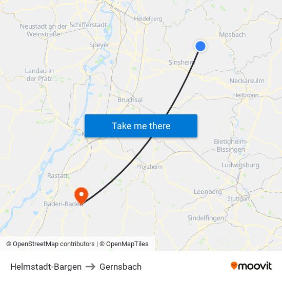 Helmstadt-Bargen to Gernsbach map