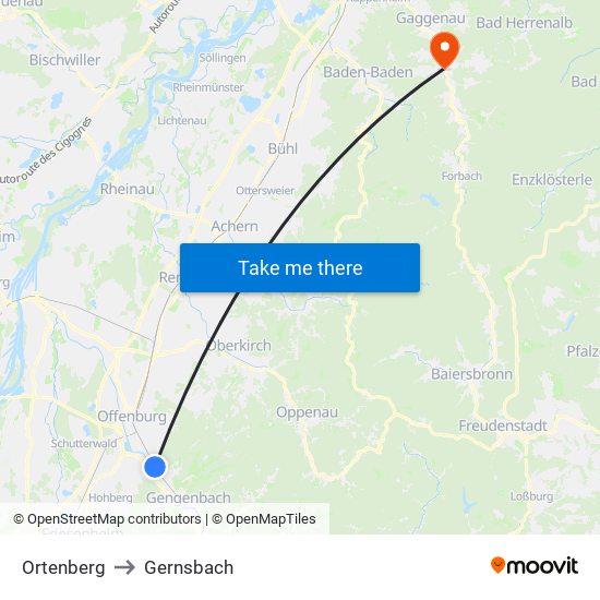 Ortenberg to Gernsbach map