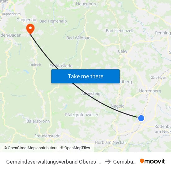 Gemeindeverwaltungsverband Oberes Gäu to Gernsbach map