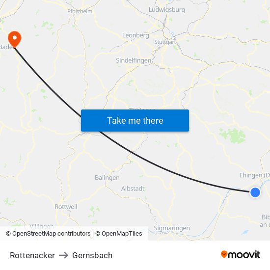 Rottenacker to Gernsbach map
