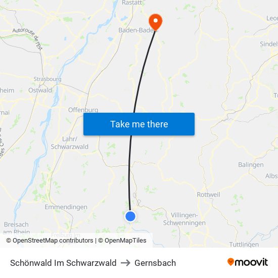 Schönwald Im Schwarzwald to Gernsbach map