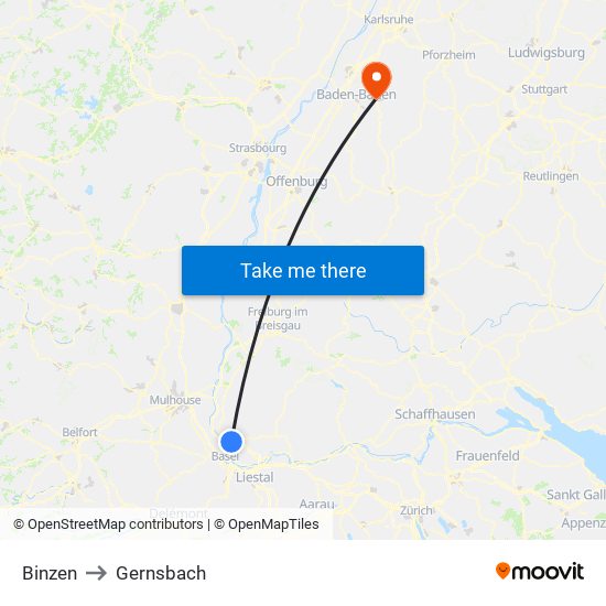 Binzen to Gernsbach map