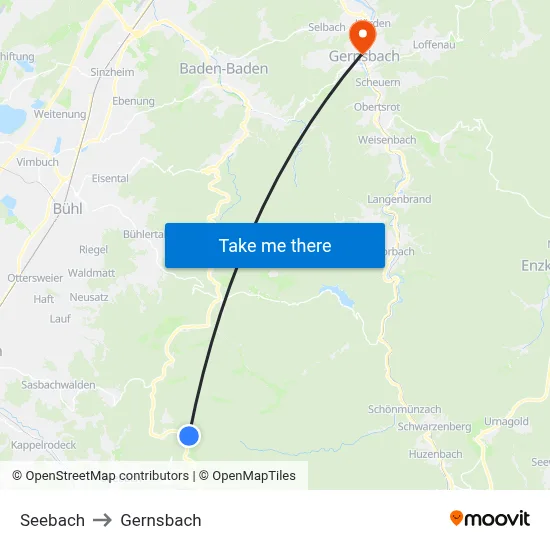 Seebach to Gernsbach map