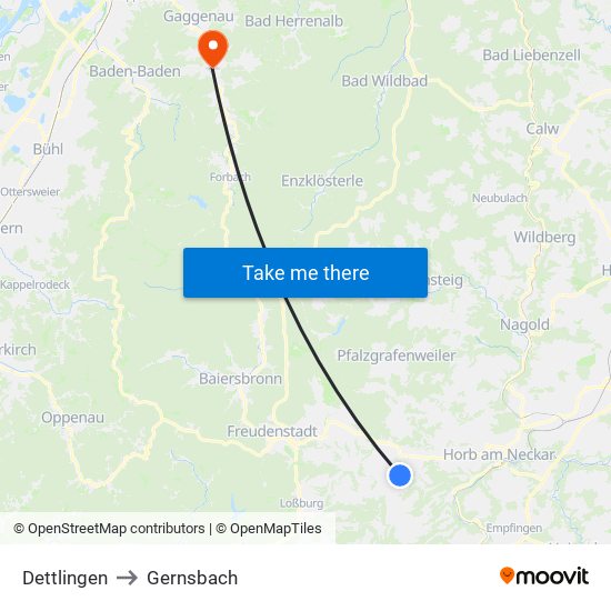 Dettlingen to Gernsbach map