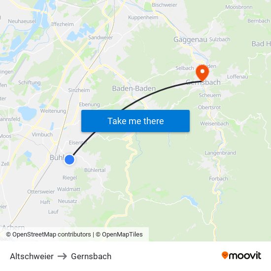 Altschweier to Gernsbach map