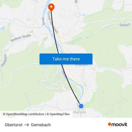 Obertsrot to Gernsbach map