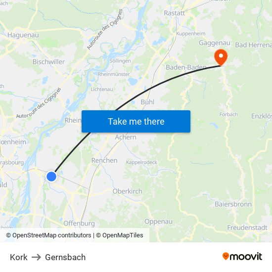 Kork to Gernsbach map