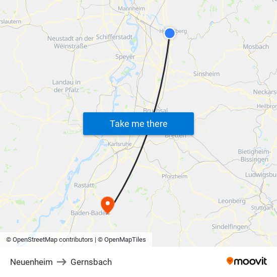 Neuenheim to Gernsbach map