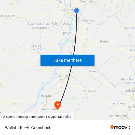 Wallstadt to Gernsbach map