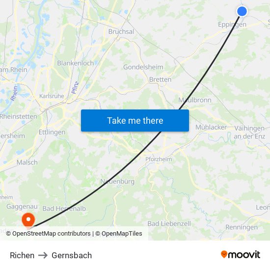 Richen to Gernsbach map