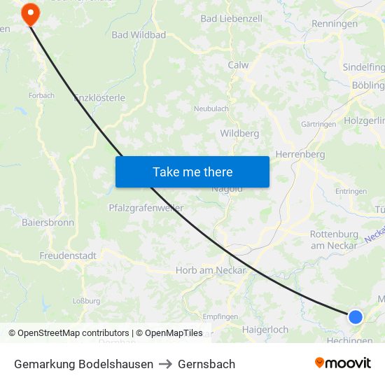 Gemarkung Bodelshausen to Gernsbach map