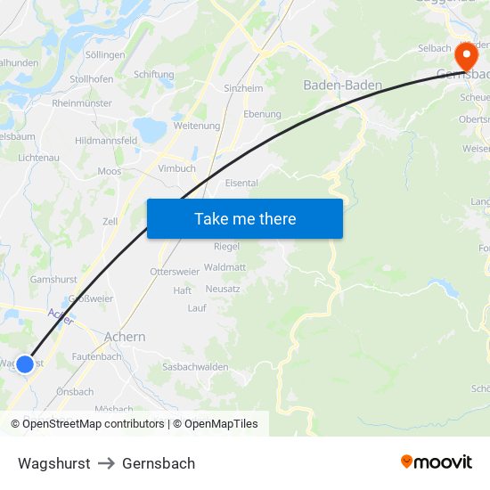 Wagshurst to Gernsbach map