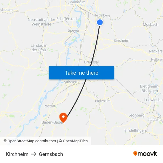 Kirchheim to Gernsbach map