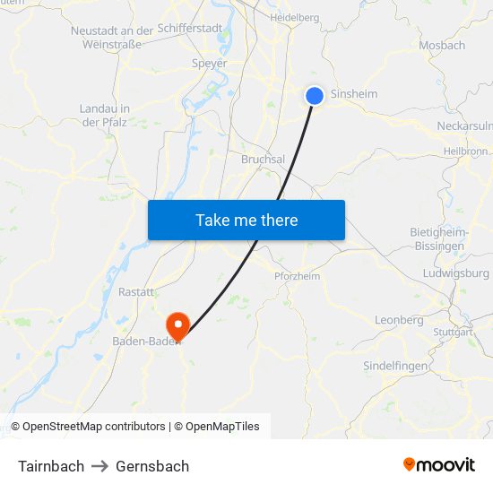 Tairnbach to Gernsbach map