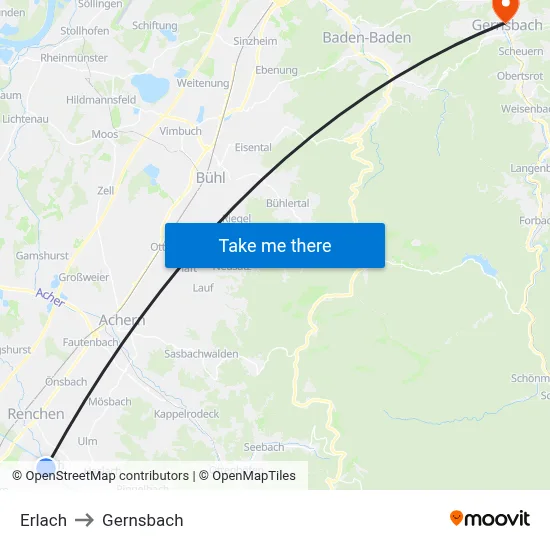 Erlach to Gernsbach map
