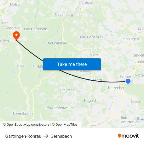 Gärtringen-Rohrau to Gernsbach map