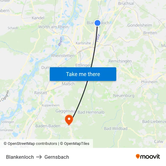 Blankenloch to Gernsbach map
