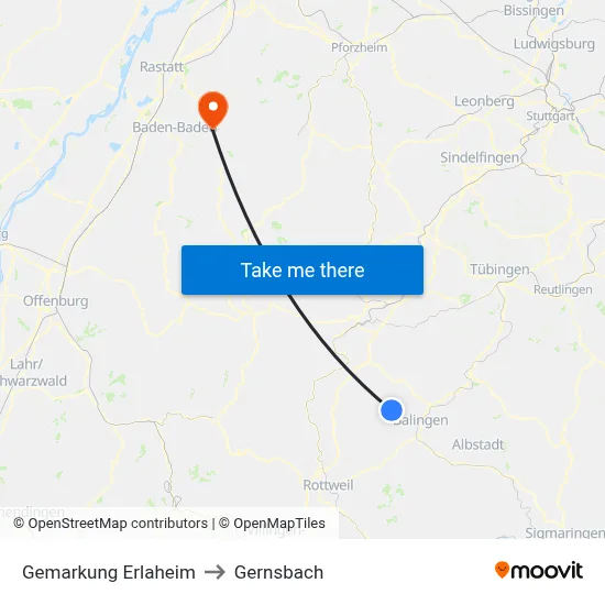 Gemarkung Erlaheim to Gernsbach map