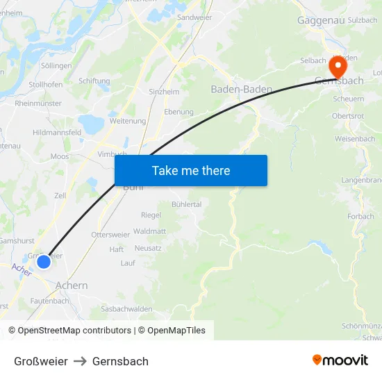 Großweier to Gernsbach map