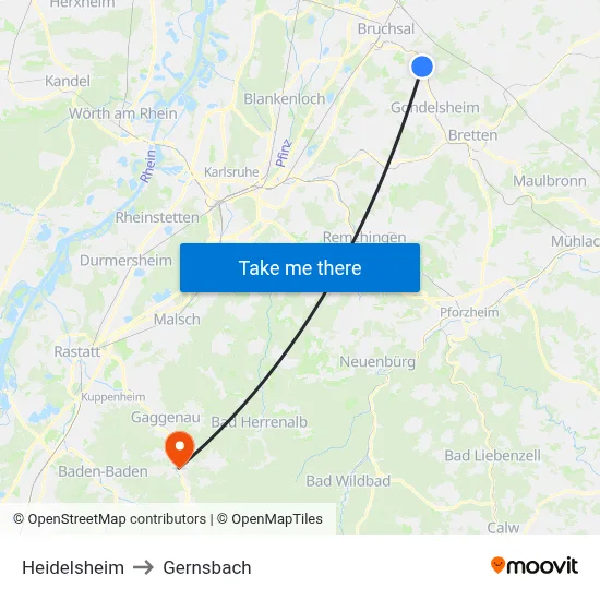 Heidelsheim to Gernsbach map