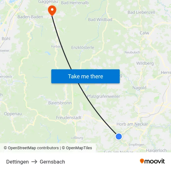 Dettingen to Gernsbach map