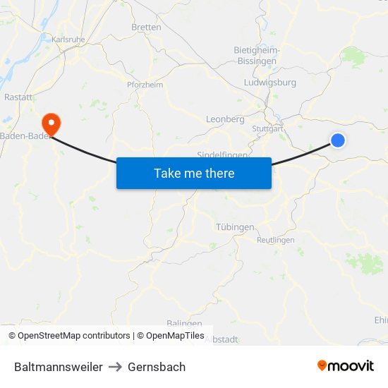 Baltmannsweiler to Gernsbach map