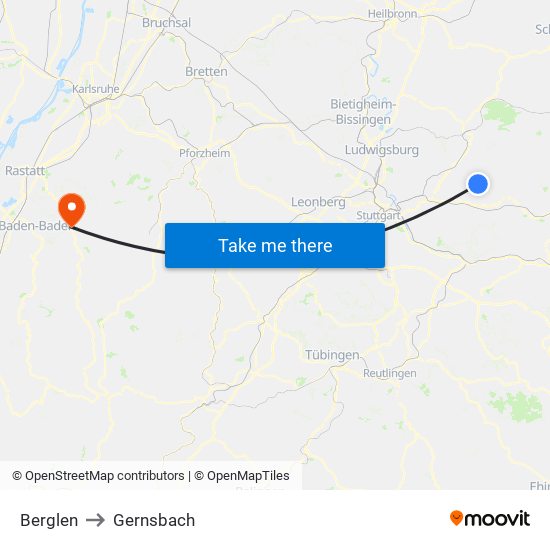 Berglen to Gernsbach map