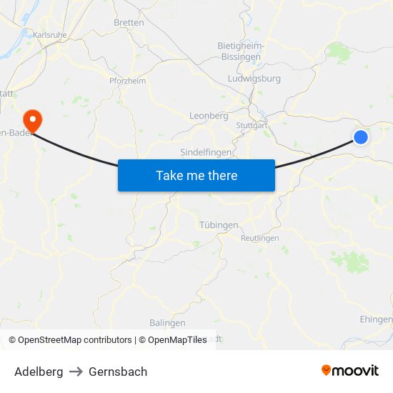 Adelberg to Gernsbach map