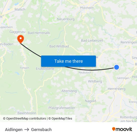Aidlingen to Gernsbach map