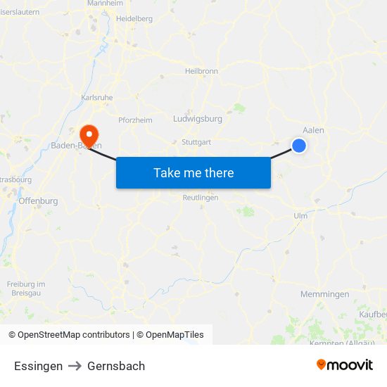 Essingen to Gernsbach map