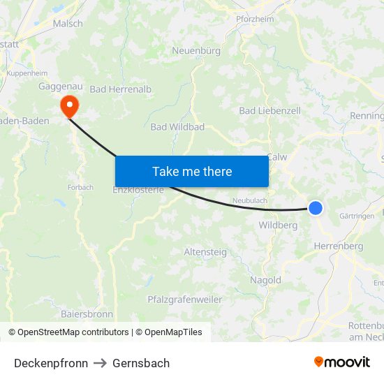 Deckenpfronn to Gernsbach map