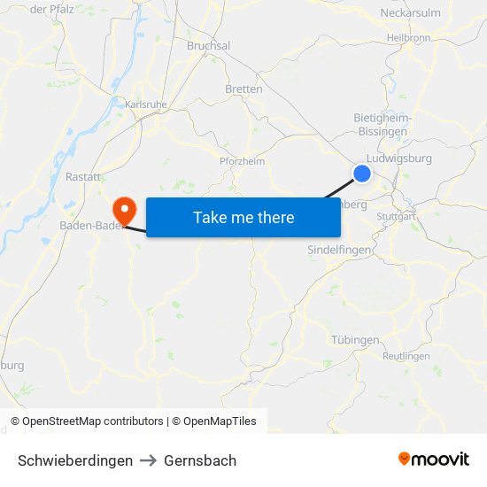 Schwieberdingen to Gernsbach map