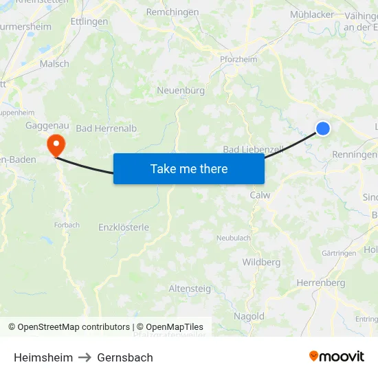 Heimsheim to Gernsbach map