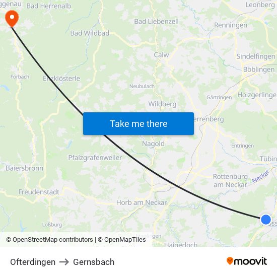 Ofterdingen to Gernsbach map