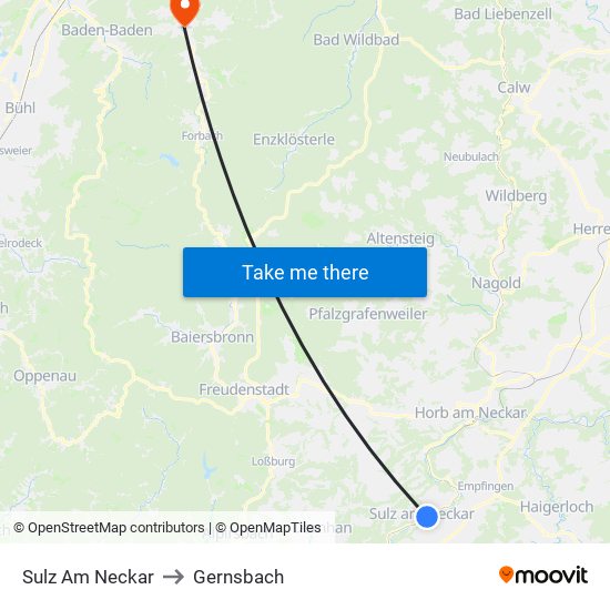 Sulz Am Neckar to Gernsbach map